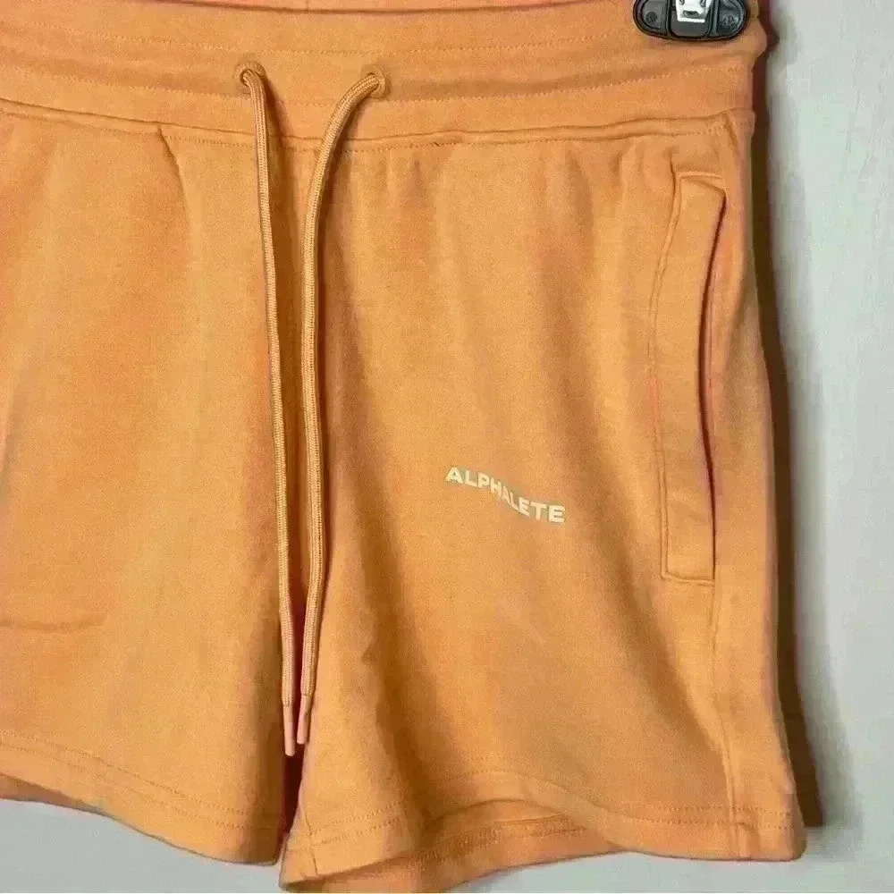 Alphalete Shorts Women Small Orange NWOT Athletic Leisure Drawstring Pockets‎